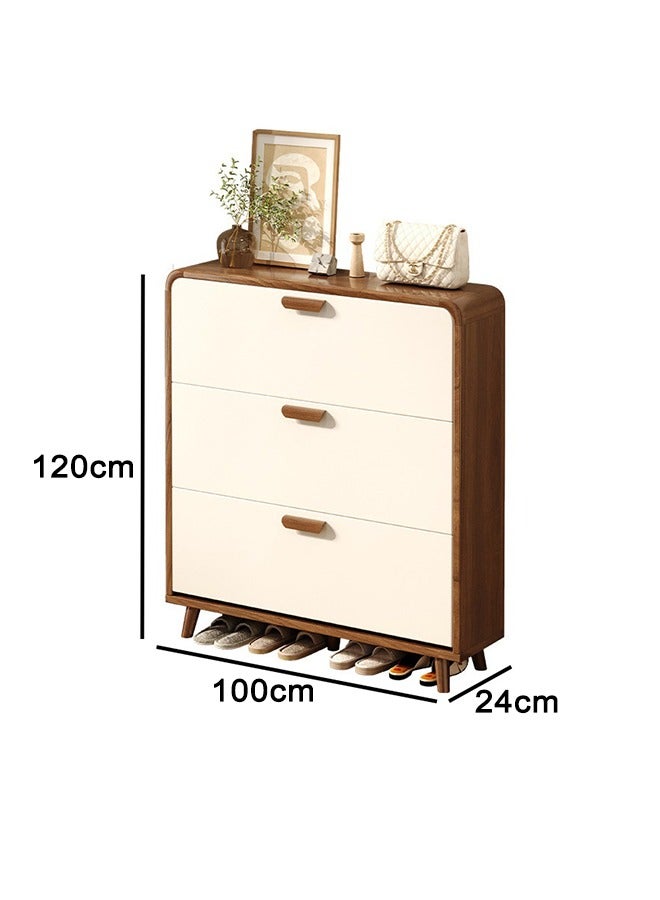 Wooden Shoe Storage Cabinet with 3 Flip Doors, Shoe Rack with Detachable Shelves & Countertop - Space Saving Entryway, Hallway, Living Room Organizer  (White-100×24×120CM) - Image 3